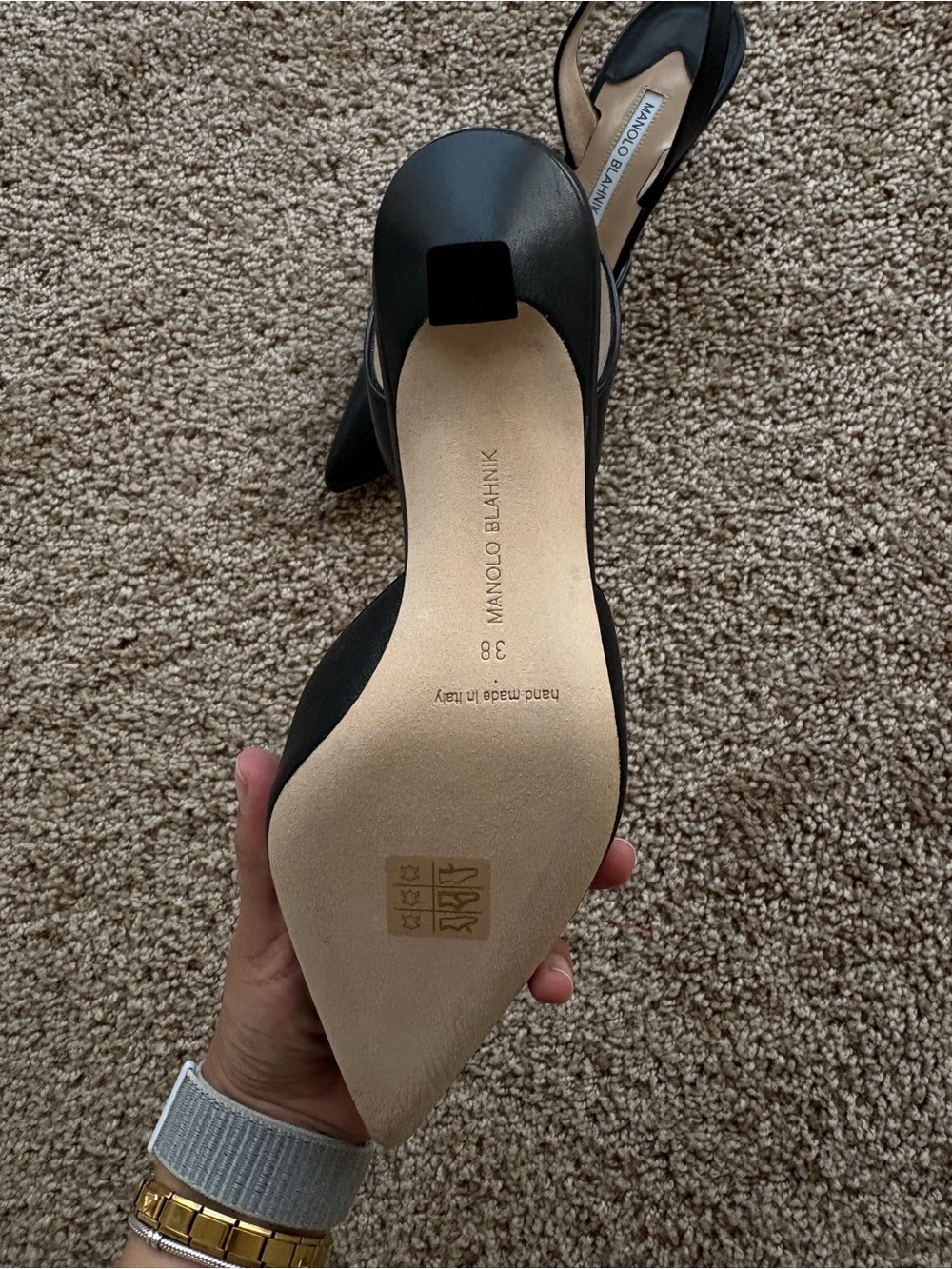 Manolo Blahnik Black Pointed Slingback Pumps - Leather - Picture 5 of 8